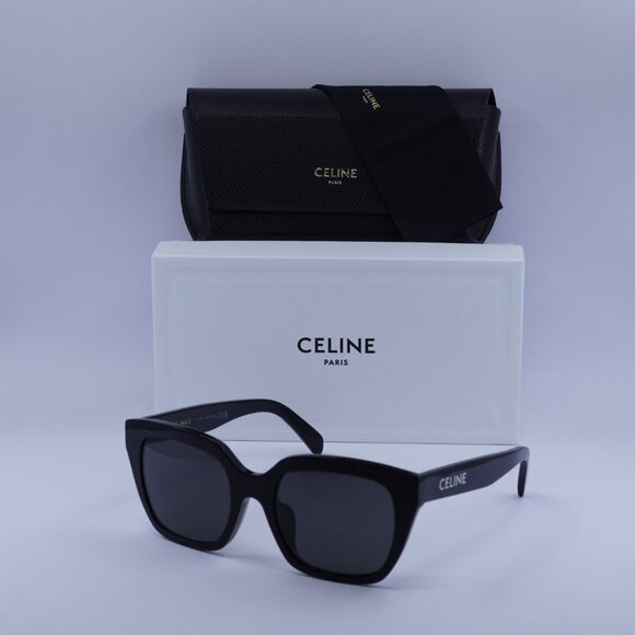 Celine CL40198F 01A Sunglasses Shiny Black Square Frame, Smoke Lenses - Picture 11 of 11